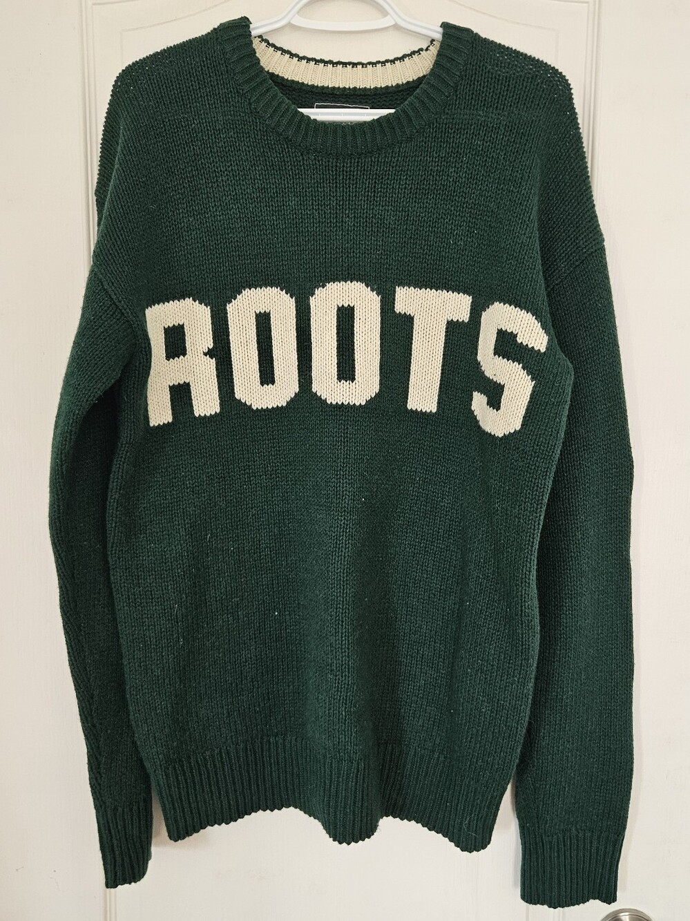Roots Green & Cream Varsity Sweater Collegiate Preppy Pullover
